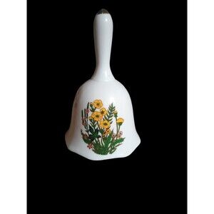 Vintage Flambro Porcelain Hand Bell Floral Multicolor 6" Taiwan